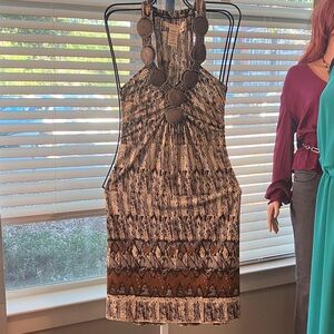 Max Studio Black and Brown Geometric Mini Dress